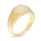 Men's 1/10 Cttw Diamond Frame Hexagon Signet Band Ring in 10K Gold (0.1 Cttw, Color : I, Clarity : I3)