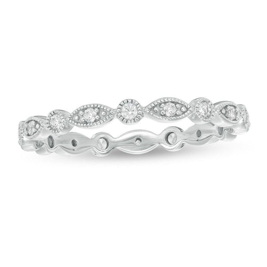 1/5 Cttw Diamond Marquise and Circle Alternating Vintage-Style Eternity Anniversary Band in 10K White Gold (0.2 Ct, I-I2)