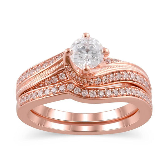 1 Cttw Diamond Bypass Vintage-Style Bridal Set in 14K Rose Gold (1 Ct, I-I2)