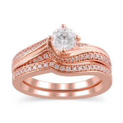 1 Cttw Diamond Bypass Vintage-Style Bridal Set in 14K Rose Gold (1 Ct, I-I2)
