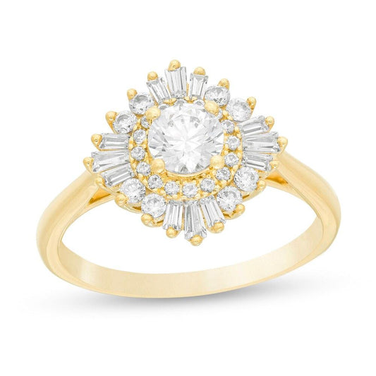 1/2 Cttw Princess-Cut Diamond Double Frame Engagement Ring in 10K Yellow Gold (0.5 Ct, I-I2)