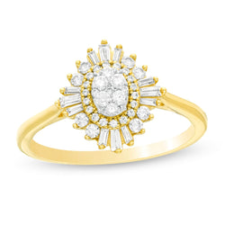 1 Cttw Oval Diamond Double Starburst Frame Engagement Ring in 14K Gold (1 Ct, I-I2)