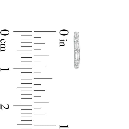 1/8 Cttw Baguette and Round Diamond Hoop Earrings in 10K White Gold (0.13 Ct, I-I3)