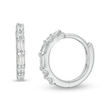 1/8 Cttw Baguette and Round Diamond Hoop Earrings in 10K White Gold (0.13 Ct, I-I3)