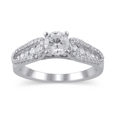 1-1/4 Cttw Diamond Vintage-Style Engagement Ring in 14K White Gold (0.75 Ct, I-I2)