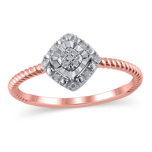 1/20 Cttw Composite Diamond Tilted Square Frame Promise Ring in 10K Rose Gold (0.05 Ct, I-I3)