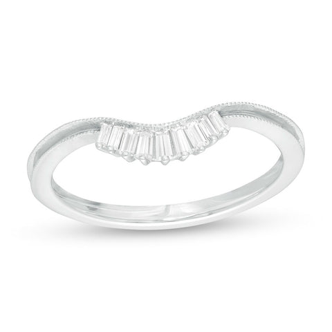 1/6 Cttw Baguette Diamond Chevron Vintage-Style Anniversary Band in 14K White Gold (0.17 Ct, I-I3)