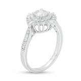 1 Cttw Diamond Double Starburst Frame Engagement Ring in 14K White Gold (1 Ct, I-I2)
