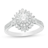 1 Cttw Diamond Double Starburst Frame Engagement Ring in 14K White Gold (1 Ct, I-I2)