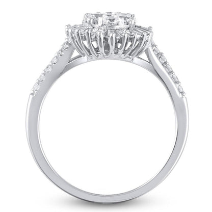 1 Cttw Composite Oval Diamond Starburst Frame Split Shank Ring in 10K White Gold (1 Ct, I-I3)