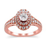 1 Cttw Diamond Double Oval Frame Engagement Ring in 14K Rose Gold (1 Ct, I-I2)