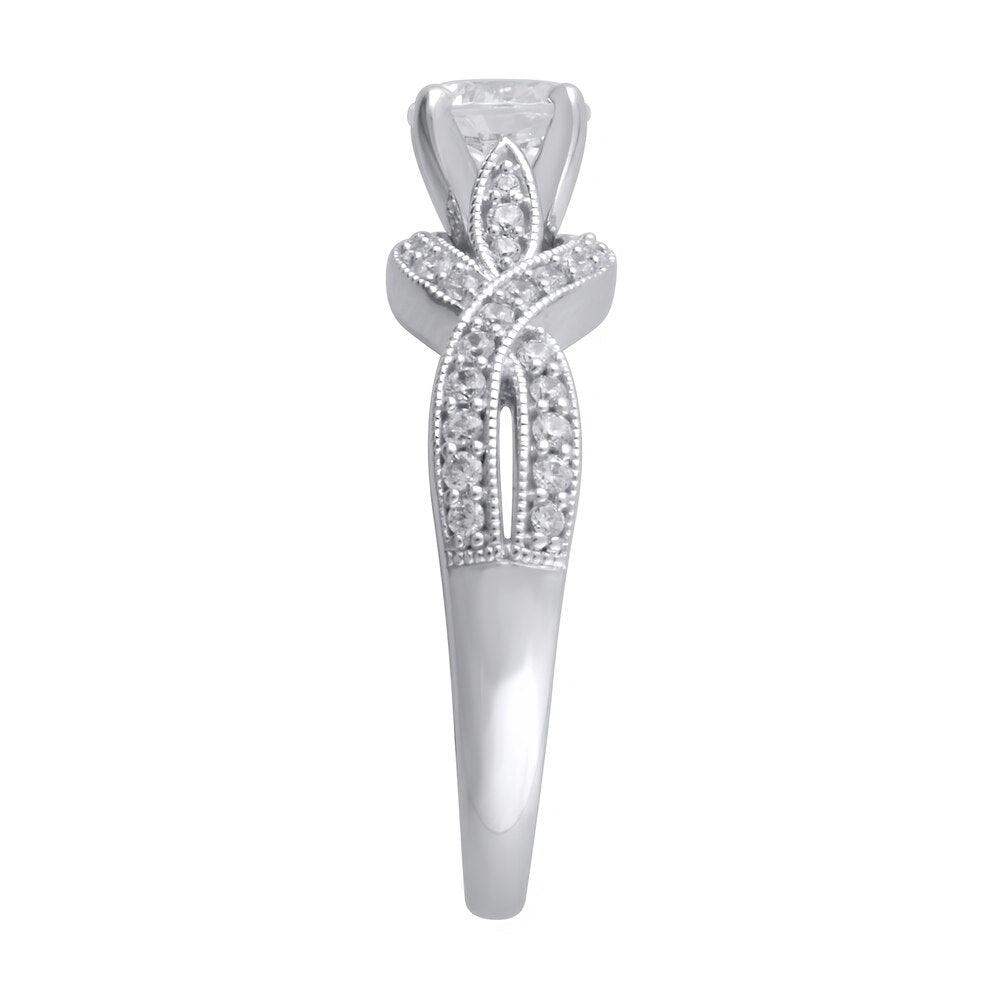 1 Cttw Diamond Twist Shank Vintage-Style Engagement Ring in 14K White Gold (1 Ct, I-I2)