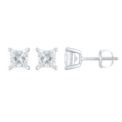 Princess Cut 1.5 Cttw Diamond Solitare Stud Earrings In 14k White Gold
