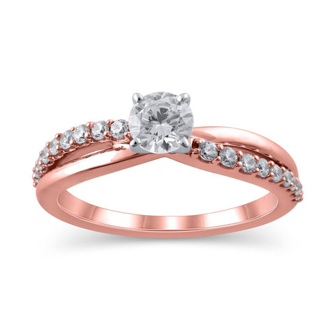 3/4 Cttw Diamond Twist Shank Engagement Ring in 14K Rose Gold (0.75 Ct, I-I2)