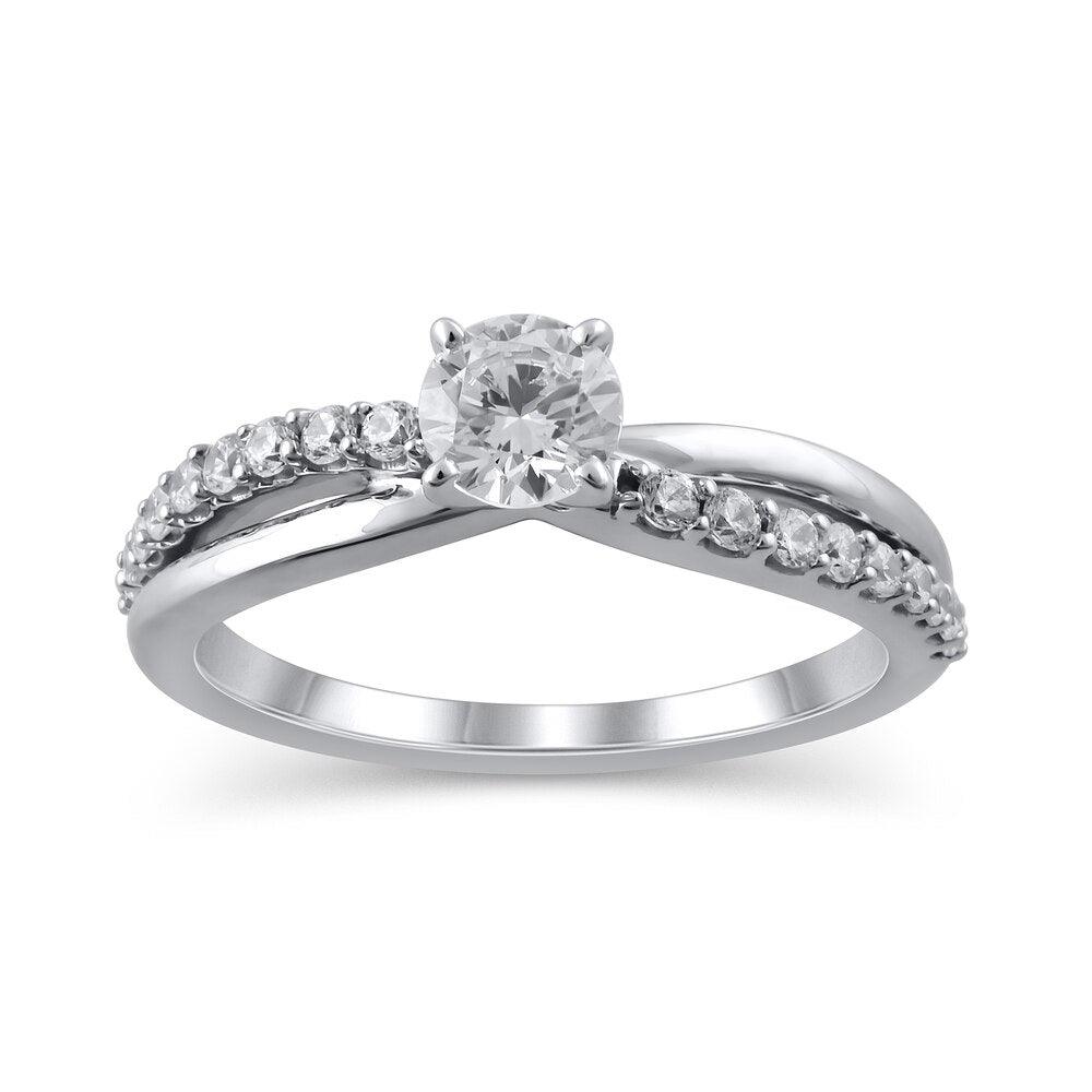 3/4 Cttw Diamond Twist Shank Engagement Ring in 14K White Gold (0.75 Ct, I-I2)