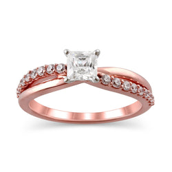 3/4 Cttw Princess-Cut Diamond Twist Shank Engagement Ring in 14K Rose Gold (0.75 Ct, I-I2)