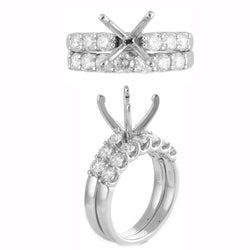 1.5 ct Diamond Semi-Mount Engagement Bridal Ring Set In 14k White Gold (3 Ct Centar) Ring Size US060
