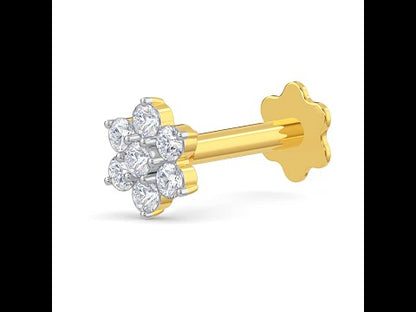 EternalDia Diamond Flower Nose Piercing Pin Screw Ring Stud 4.25mm 14k Yellow Gold 18 &19 Gauge (G-H Color/I1-I2Clarity)