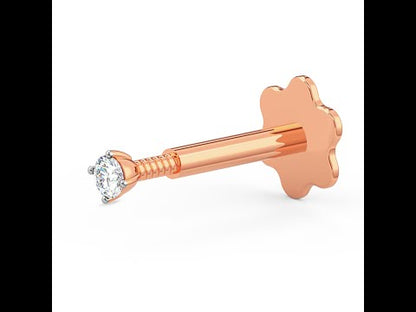EternalDia 2.3mm Diamond Nose Stud/Lip Labret/Screw Ring Piercing Pin Bone 14k Rose Gold 18 & 19.5 Gauge (GH/I1-I2)
