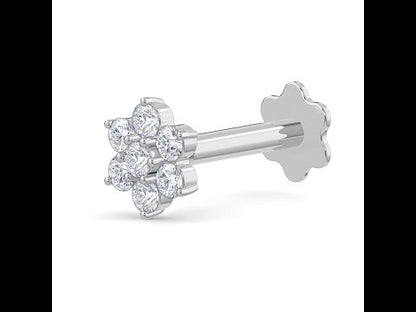 EternalDia Diamond Flower Nose Piercing Pin Screw Ring Stud 4.25mm 14k White Gold 18 & 19.5 Gauge (G H Color/ I1-I2Clarity)