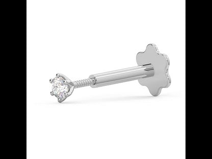 EternalDia 2.4mm Diamond Nose Stud/Lip Labret/Screw Ring Piercing Pin Bone 14Kt White Gold 18/19.5 Gauge (GH/I1-I2)