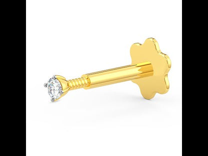 EternalDia 2.3mm Diamond Nose Stud/Lip Labret/Screw Ring Piercing Pin Bone 14k Gold 18 & 19 Gauge (GH/I1-I2)