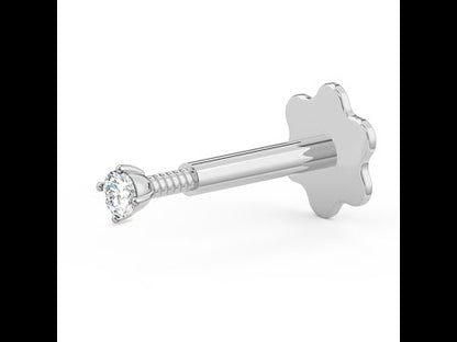 EternalDia 2.3mm Diamond Nose Stud/Lip Labret/Screw Ring Piercing Pin Bone 14k White Gold 18 & 19.5 Gauge (GH/I1-I2)