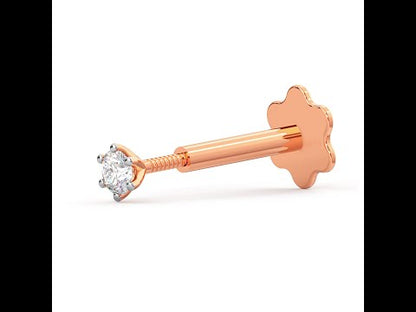 EternalDia 2.4mm Diamond Nose Stud/Lip Labret/Screw Ring Piercing 14K Rose Gold 18 & 19.5 Gauge (GH/I1-I2)